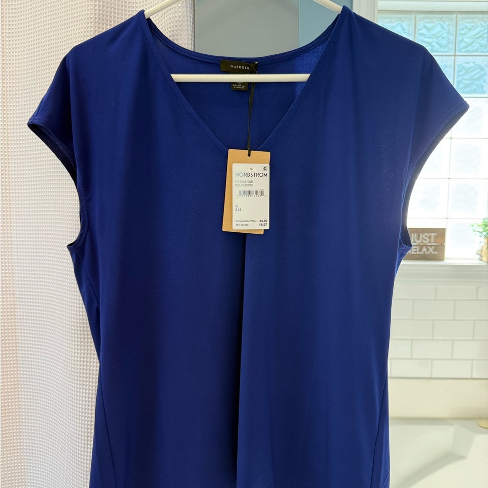 Halogen Cap Sleeve Blue Blouse